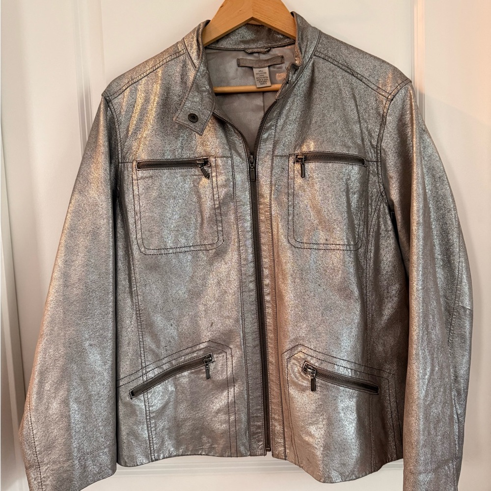 Chico's Silver Leather Jacket